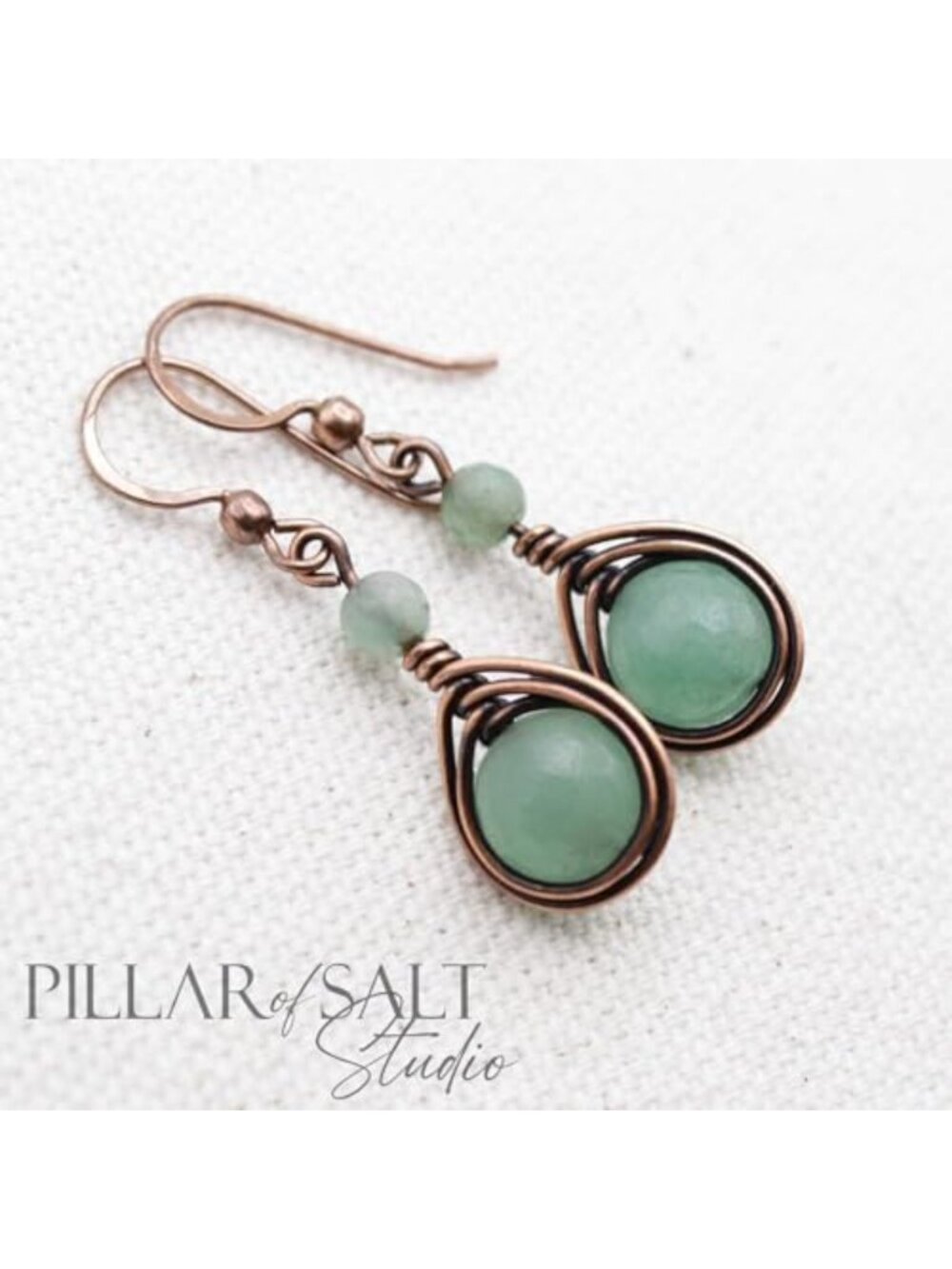 Handcrafted Copper Earrings with Green Aventurine Gemstones - Unique Boho Style - Picture 6 of 7